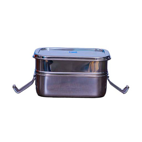 JVL Stainless Steel Lunch Box for School,Office - Food Grade and Leak Proof Tiffin, Rectangular Shape (Small) (Double Decker)